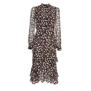 Saloni Isa Ruffled Silk-Georgette Midi Dress, Sz 2